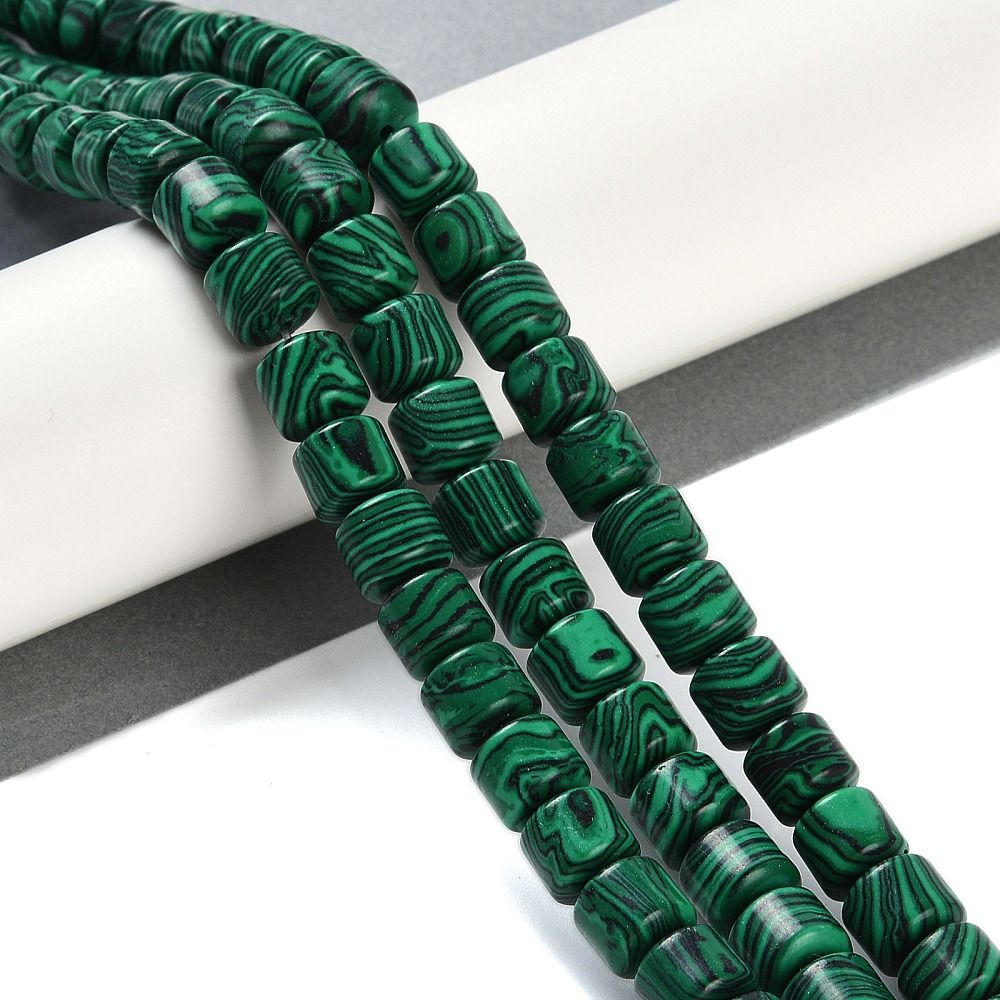 Synthetic Malachite Beads Strands, Column, 10x10mm, Hole: 1.4mm, about 40pcs/strand, 15.47 inch(39.3cm)