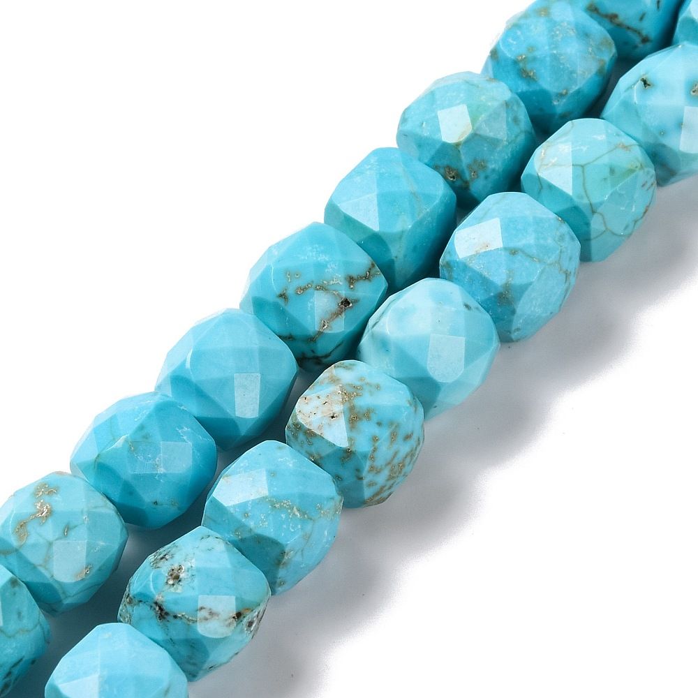 Natural Howlite Beads Strands, Dyed, Faceted Rhombus Cut, Cube, 7x7x7mm, Hole: 1mm, about 52~57pcs/strand, 15.16~15.55''(37.5~39.5cm)