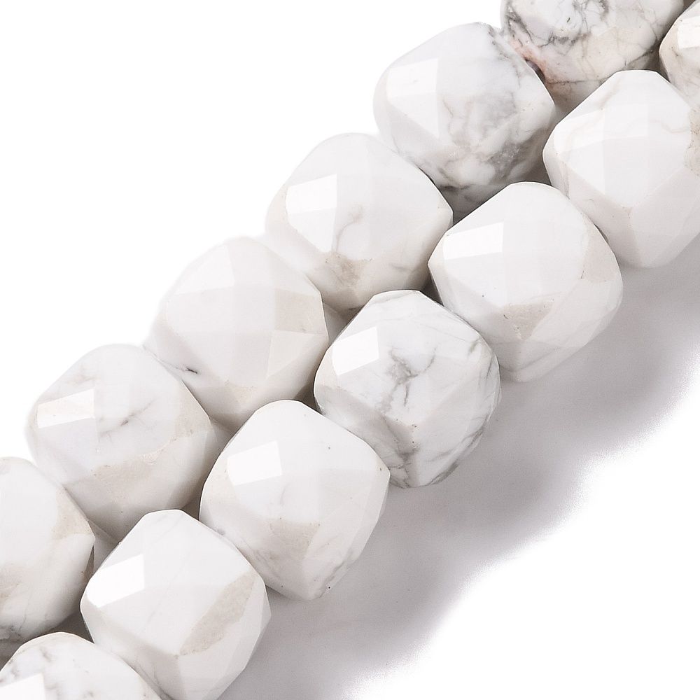 Natural Howlite Beads Strands, Dyed, Faceted Rhombus Cut, Cube, 7x7x7mm, Hole: 1mm, about 52~57pcs/strand, 15.16~15.55''(37.5~39.5cm)