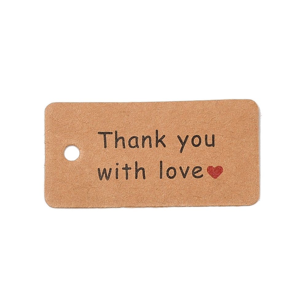 100Pcs Kraft Paper Word Thank You with Love Printed Gift Tags 100pcs
