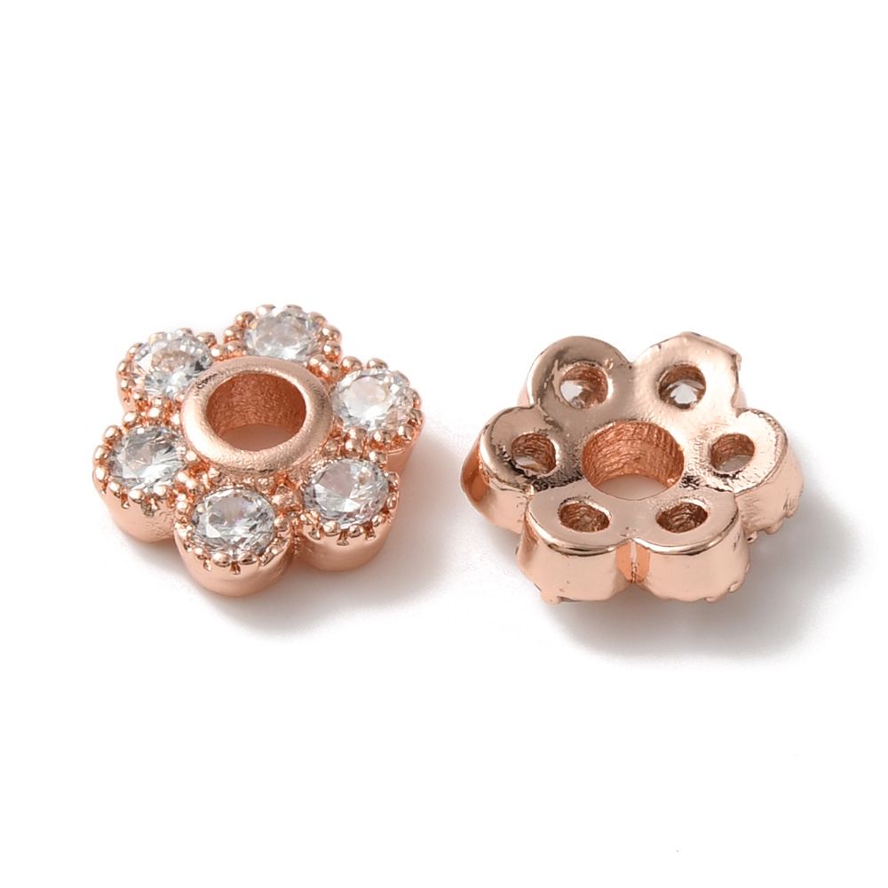 2pcs/Rack Plating Brass Cubic Zirconia Bead Cap/ 8x7x2.5mm
