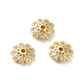 2pcs/Rack Plating Brass Micro Pave Clear Cubic Zirconia Bead Caps, Real Gold Plated 18K/8x3mm