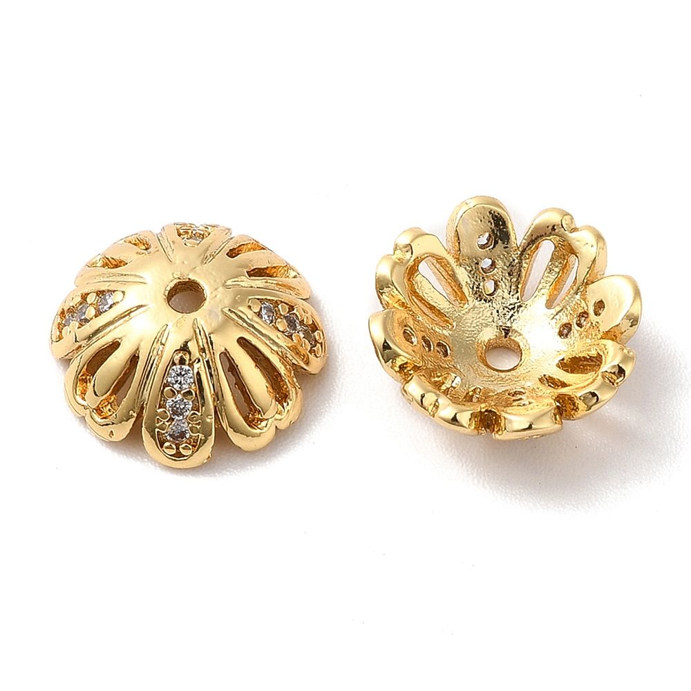 2pcs/Brass Micro Pave Cubic Zirconia Bead Cap/ 11x4mm