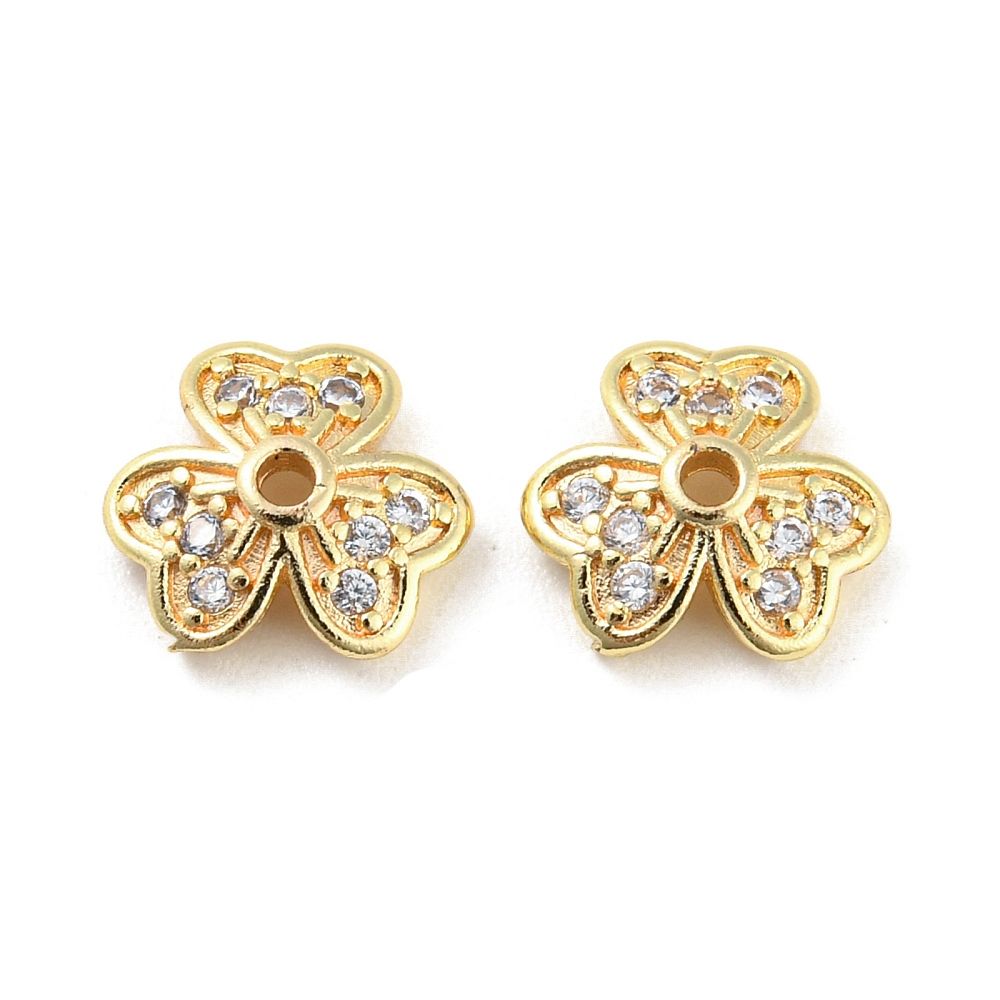 2pcs/Brass Micro Pave Cubic Zirconia Bead Cap/ 7.5x8x2.5mm