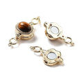 Brass Magnetic Clasps, with Natural Tiger Eye, Oval, Saddle Brown, Real 18K Gold Plated/34x13.5x9.5mm