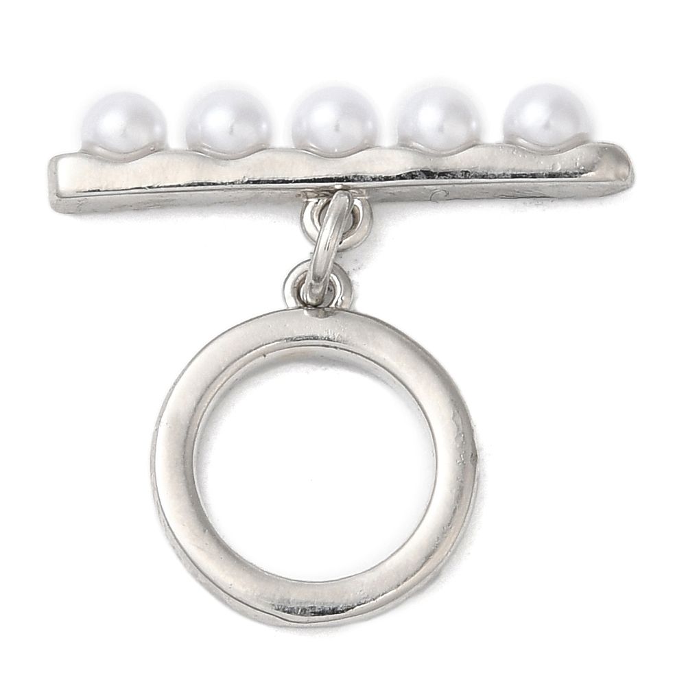 Brass with ABS Imitation Pearl Toggle Clasps, Cadmium Free & Nickel Free & Lead Free/14.5x12.5x1.5mm