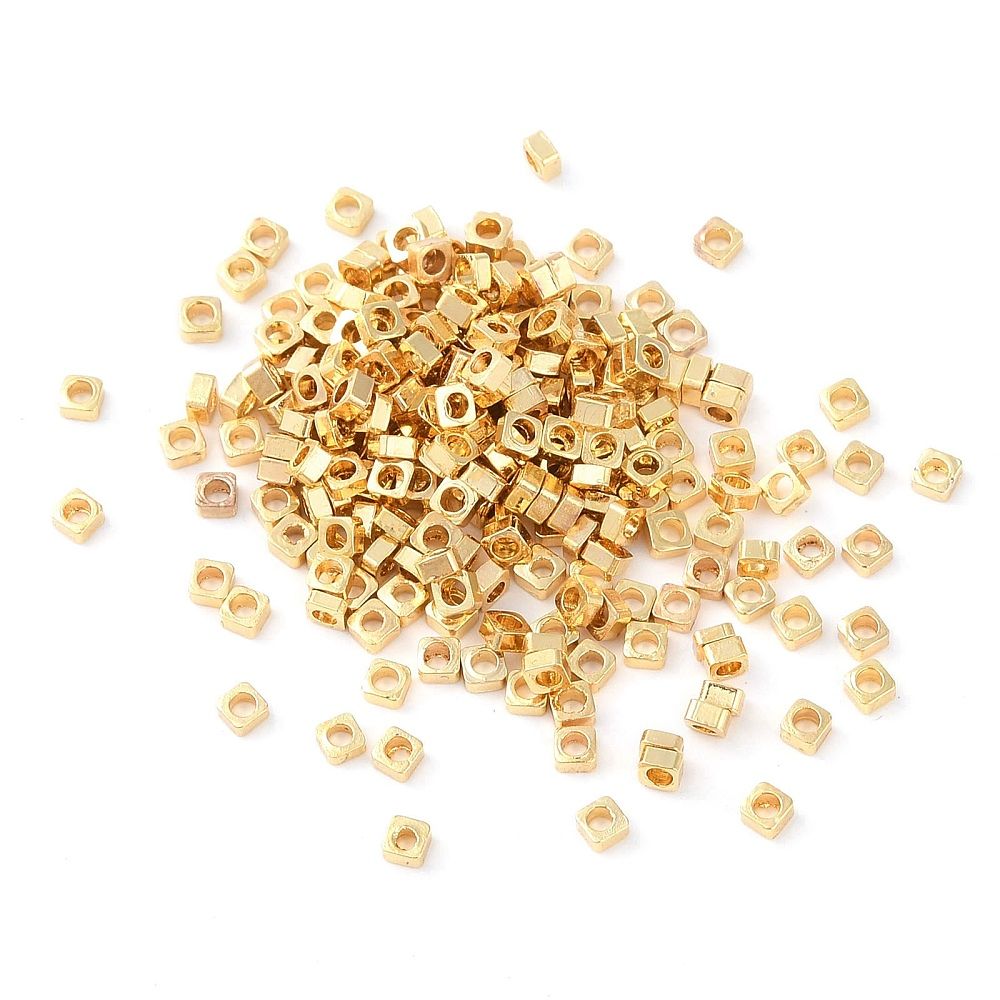 20pcs/Brass Spacer Beads, Square, Real 18K Gold Plated/ 2x2x1mm