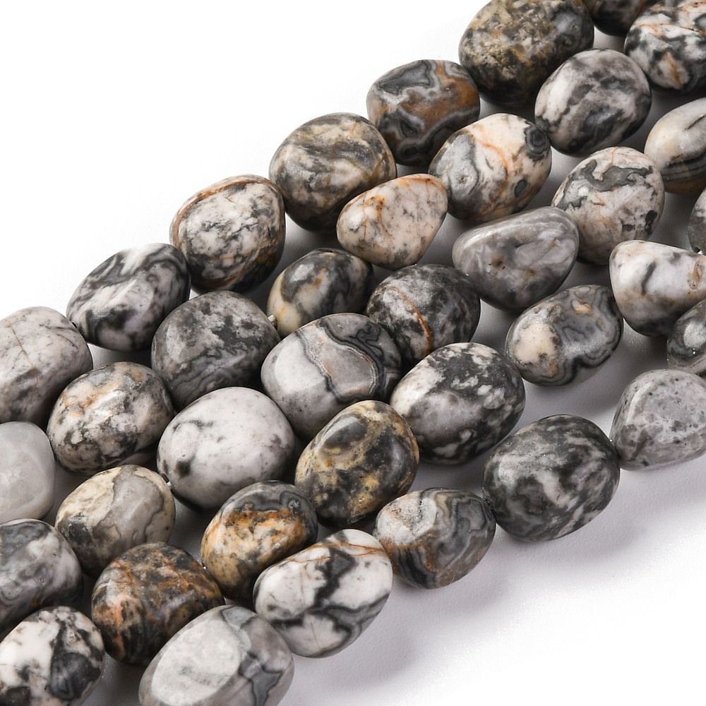 Natural Map Stone Beads Strands, Nuggets, Tumbled Stone, 7~12x6~8x5~7mm, Hole: 1mm, about 43~44pcs/strand, 15.47~15.63''(39.3~39.7cm)