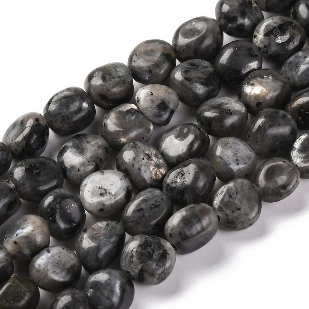 Natural Larvikite Beads Strands, Nuggets, Tumbled Stone, 7~12x6~8x5~7mm, Hole: 1mm, about 43~44pcs/strand, 15.47~15.63''(39.3~39.7cm)