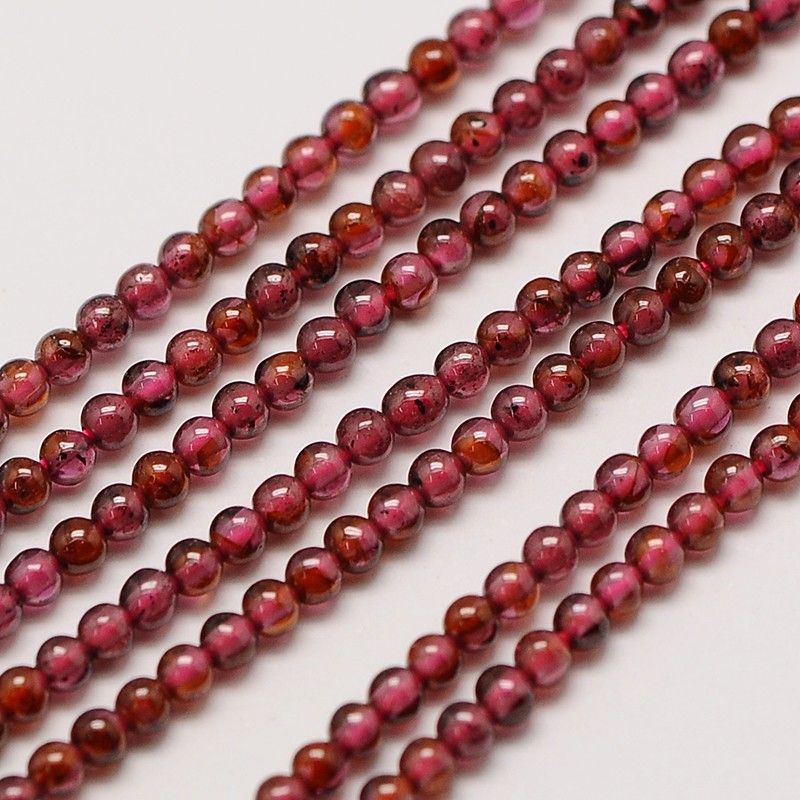 Grade AA Natural Gemstone Garnet Round Beads Strands, 2mm, Hole: 0.8mm, about 180pcs/strand, 15 inch