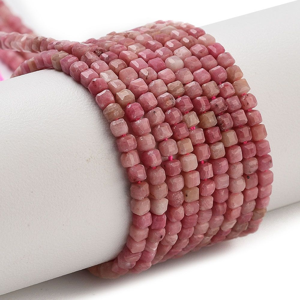 Natural Rhodonite Beads Strands, Faceted Table Cut Cube, 1.5~2.5x1.5~2.5x1.5~2mm, Hole: 0.4mm, about 183~186pcs/strand, 15.35~15.55''(39~39.5cm)