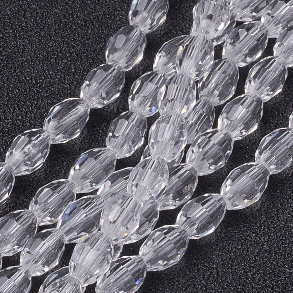 Glass Beads Strands, Faceted, Oval, about 6mm long, 4mm thick, hole: 1mm, about 65~70pcs/strand, 14.96 inch~15.16 inch(38~38.5cm)
