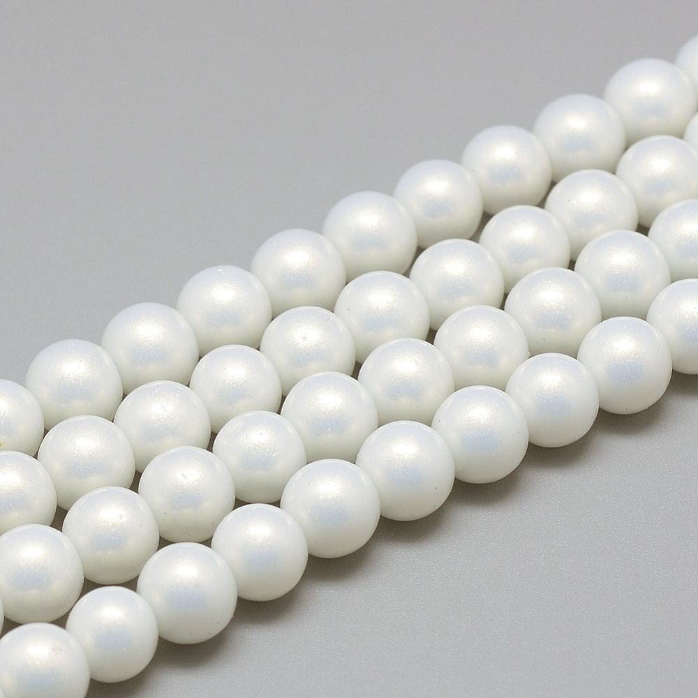 Glass Pearl Beads Strands, Baking Painted, Pearlized Style, Dyed, Round, Creamy White, 8~8.5mm, Hole: 1.5mm, about 100~105pcs/strand