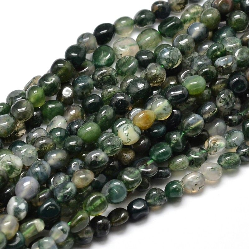 Natural Moss Agate Nuggets Beads Strands, Tumbled Stone, 5~10x6~7x3~7mm, hole: 1mm
