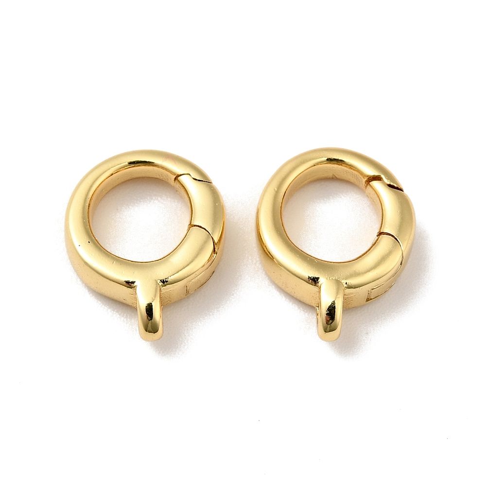 1pcs/ Brass Spring Gate Rings, Cadmium Free & Nickel Free & Lead Free, Ring, Real 18K Gold Plated/12.5x10x3.5mm