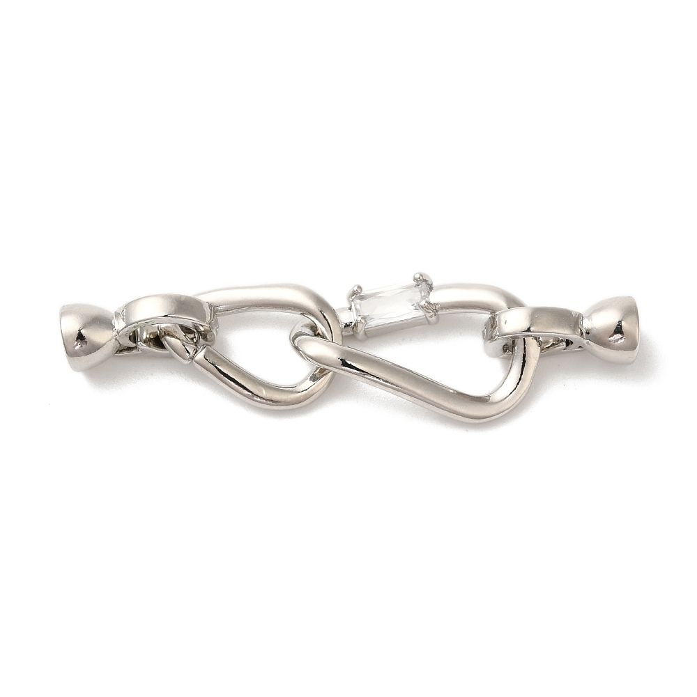 Brass Fold Over Clasps, Cadmium Free & Nickel Free & Lead Free, with Glass, Long-lasting Plated/47mm