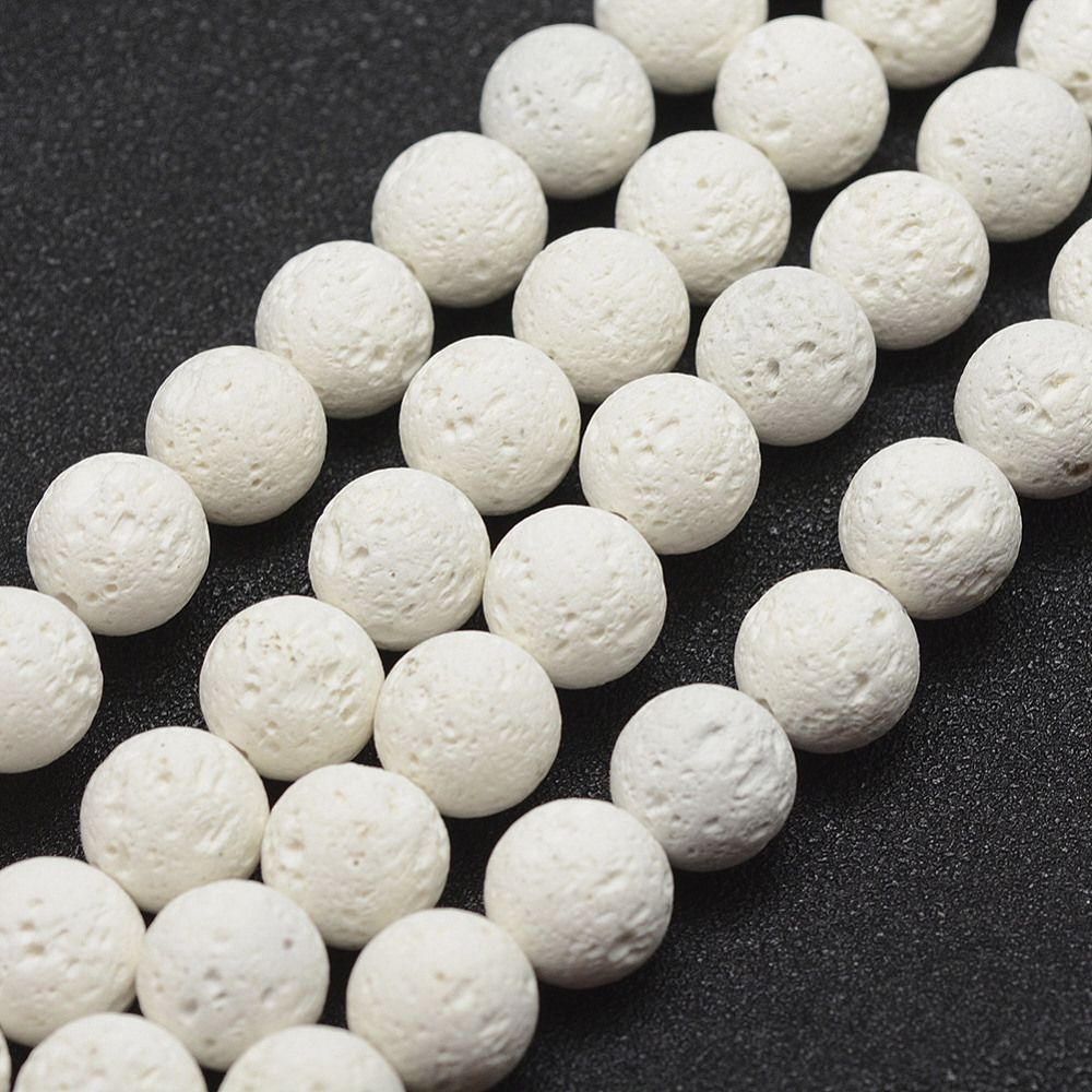 Unwaxed Natural Lava Rock Beads Strands, Round, White, 5mm, Hole: 1mm, about 88pcs/strand, 14.9 inch~15.3 inch