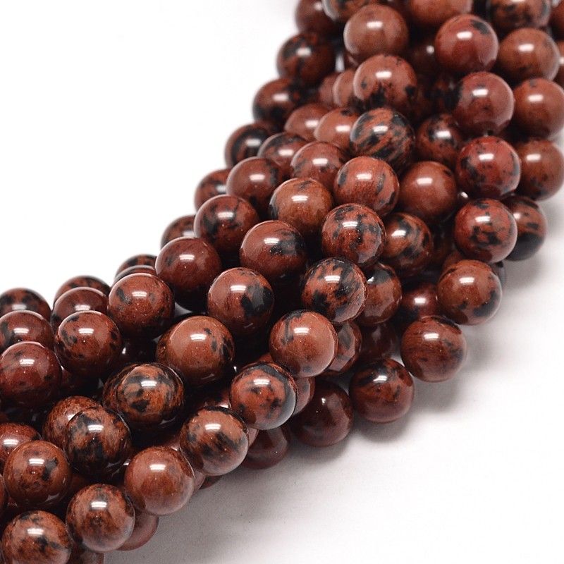 Natural Mahogany Obsidian Round Bead Strands, 15 inch