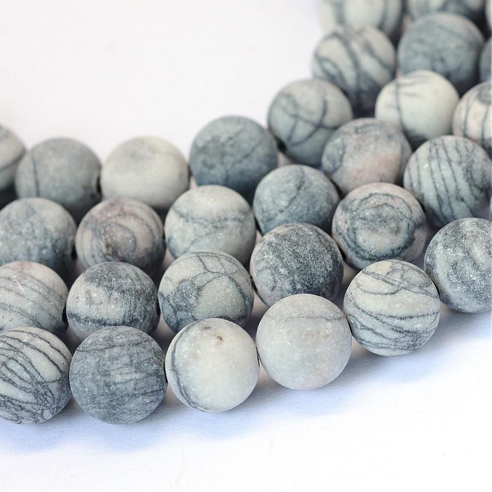 Natural Map Stone/Polychrome Jasper/Picasso Stone/Picasso Jasper Beads Strands, Round, Frosted, Hole: 1mm, , 14.5 inch