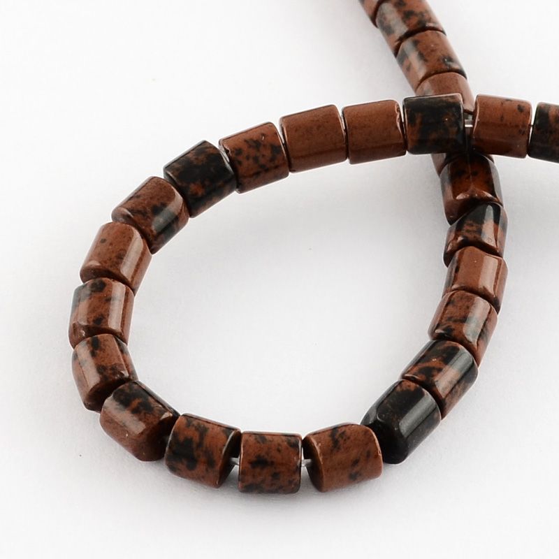Natural Mahogany Obsidian Stone Bead Strands, Column, Dark Red, 6x6mm, Hole: 1mm, about 66pcs/strand, 15.7 inch