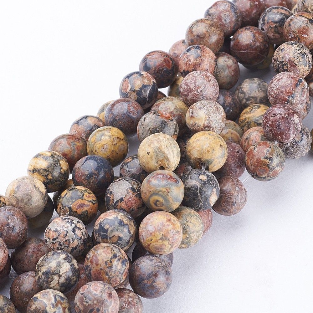Natural Leopard Skin Jasper Round Bead Strands, 4mm, Hole: 1mm, about 98pcs/strand, 15 inch