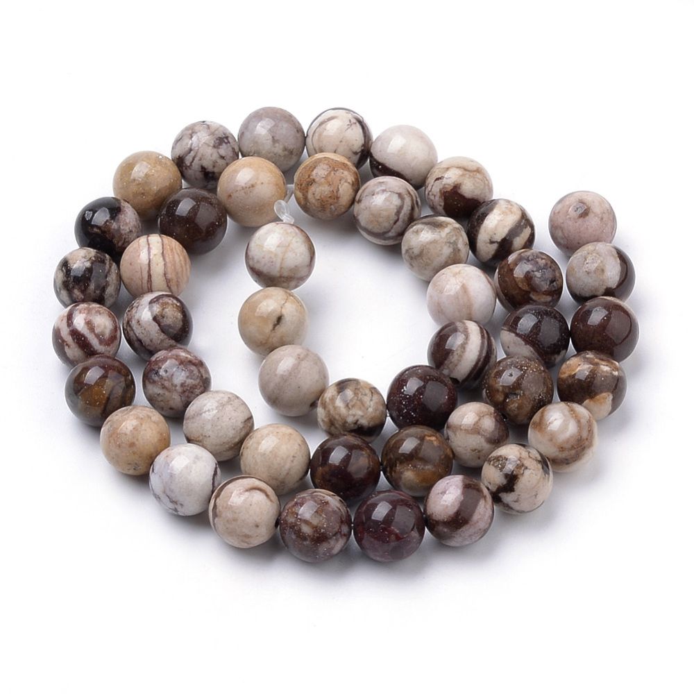 Natural Zebra Jasper Beads Strands, Round, 8mm, Hole: 1mm, about 45~47pcs/strand, 15 inch