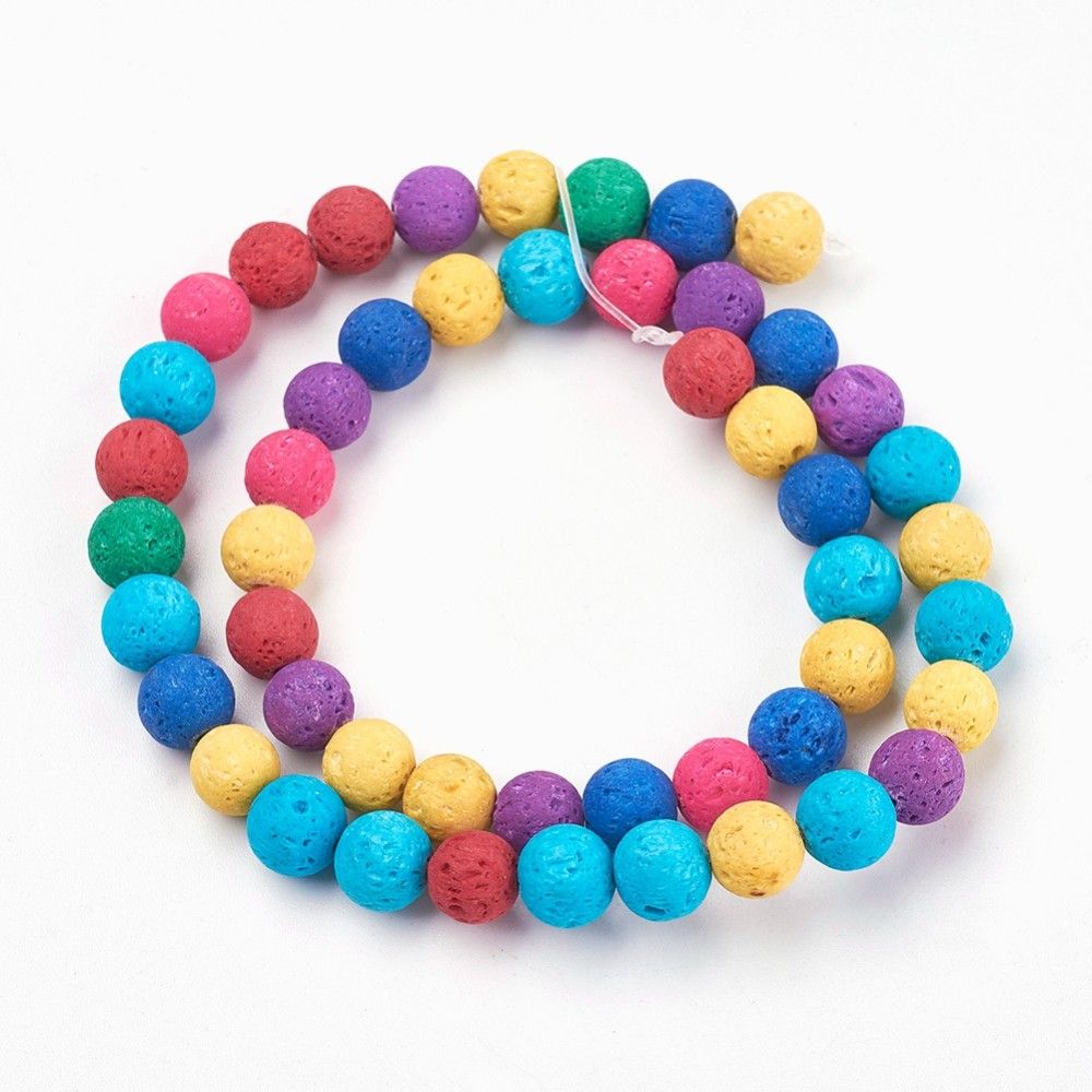 Natural Lava Rock Beads Strands, Dyed, Round, Colorful, 8mm, Hole: 1mm, about 49pcs/strand, 15.55 inch(39.5cm)