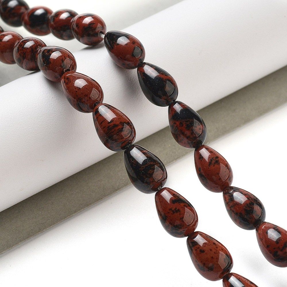 Natural Mahogany Obsidian Beads Strands, Teardrop, 12x8mm, Hole: 1.2mm, about 33~34pcs/strand, 15.16~16.54''(38.5~42cm)