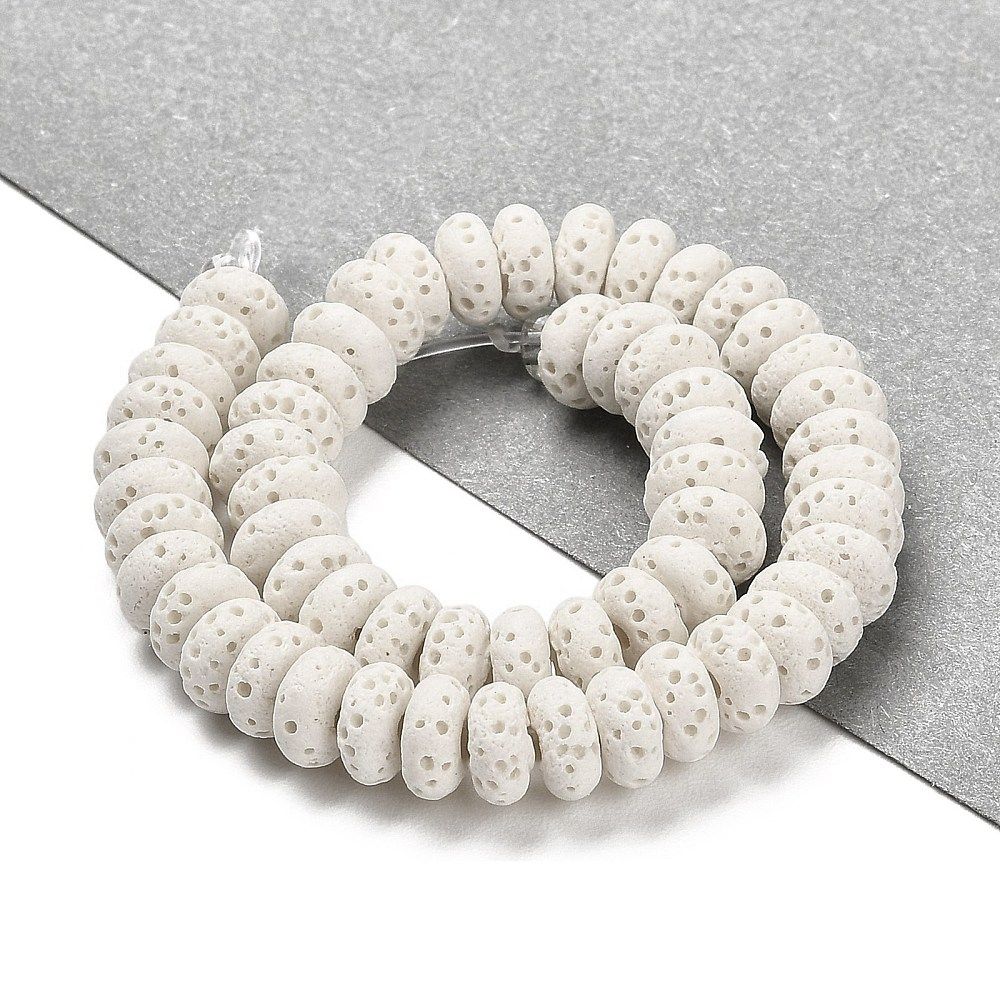 Natural Lava Rock Dyed Beads Strands, Rondelle, White, 6x3mm, Hole: 1.2mm, about 58pcs/strand, 7.87 inch(20cm)