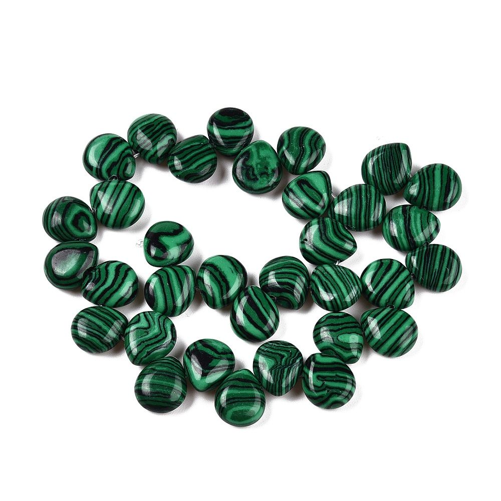 Synthetic Malachite Beads Strands, Teardrop, Top Drilled, 12~12.5x10~11x5~5.5mm, Hole: 1~1.2mm, about 33pcs/strand, 8.86~10.2''(22.5~25.5cm)