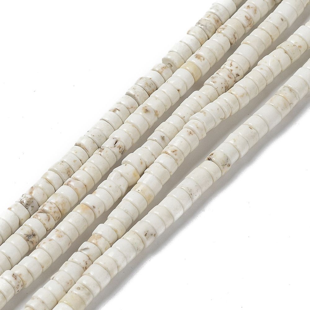 Natural Howlite Beads Strands, Flat Round/Disc, Heishi Beads, 4x2~3mm, Hole: 1mm, about 163~166pcs/strand, 15.12~15.24''(38.4~38.7cm)