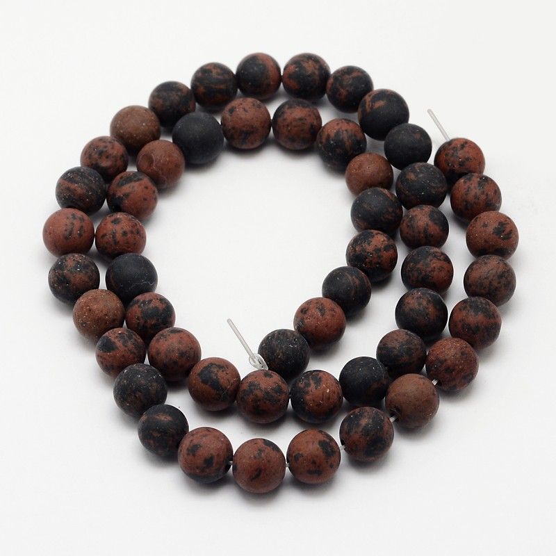 Natural Mahogany Obsidian Beads Strands, Frosted, Round,, 14.5~15 inch