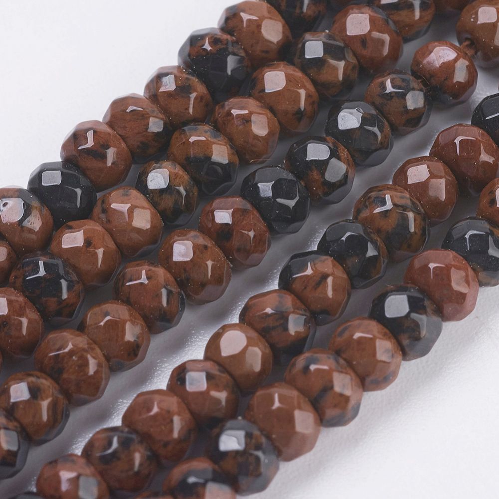 Natural Mahogany Obsidian Beads Strands, Faceted, Rondelle, 4~4.5x2~2.5mm, Hole: 1mm, about 150pcs/strand, 15.1 inch~15.3 inch(38.5~39cm)