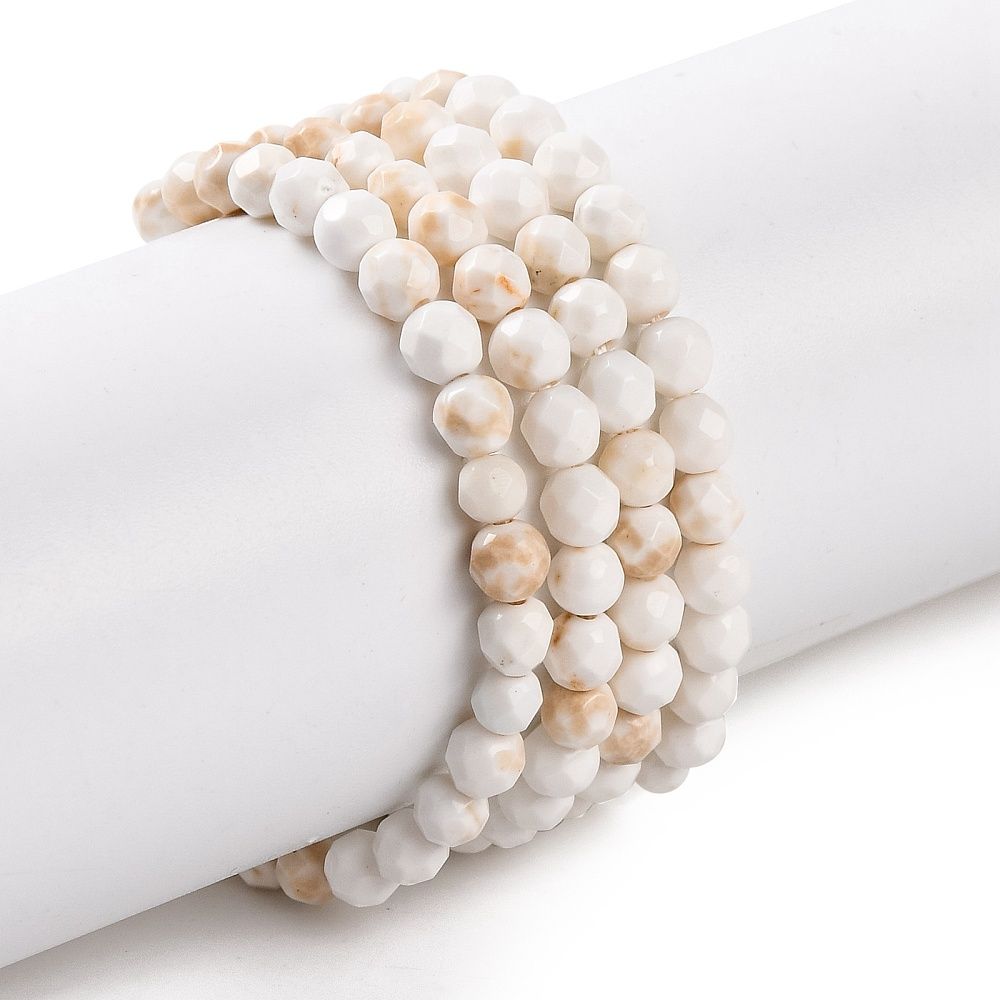 Natural Howlite Beads Strands, Dyed, Faceted, Round, Old Lace, 3mm, Hole: 0.8mm, about 119~129pcs/strand, 15.35''(39cm)