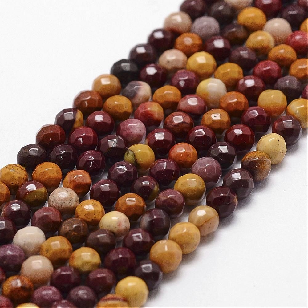 Natural Mookaite Beads Strands, Faceted, Round, 4mm, Hole: 1mm, about 96pcs/strand, 14.9 inch~15.1 inch