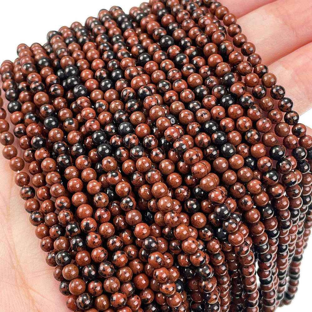 Natural Mahogany Obsidian Beads Strands, Grade A, Round, 3mm, Hole: 0.5mm, about 136pcs/strand, 15.87''(40.3cm)