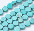 Natural Magnesite Beads Strands, Dyed, Flat Round, Cyan, 8x3mm, Hole: 1mm, about 22pcs/strand