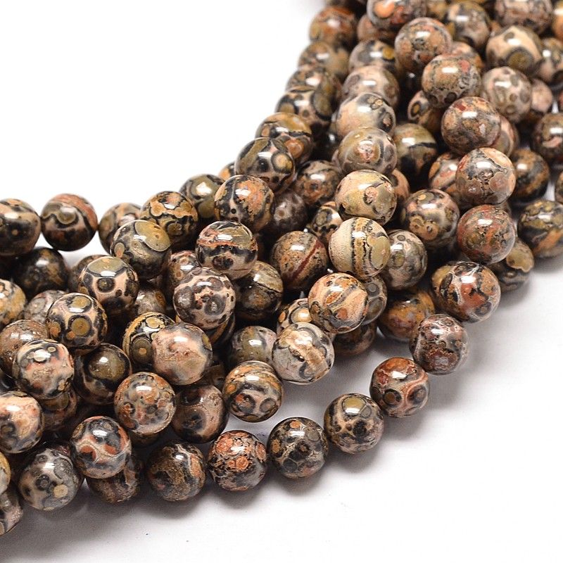 Natural Leopard Skin Jasper Round Bead Strands, 10mm, Hole: 1mm, about 39pcs/strand, 14~15 inch