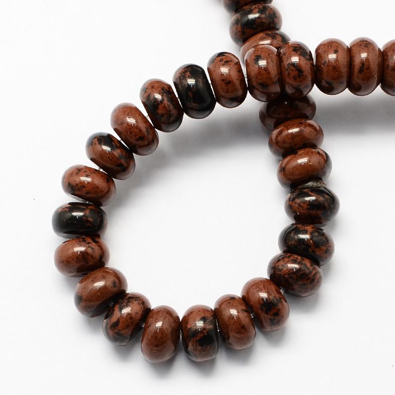 Natural Mahogany Obsidian Beads Strands, Rondelle Shaped, Coconut Brown, 8x5mm, Hole: 1mm, about 60~65pcs/strand, 15.7 inch