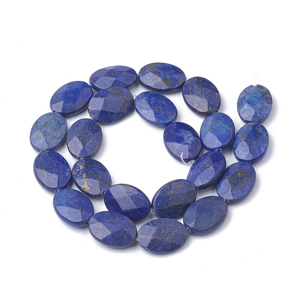 Natural Lapis Lazuli Beads Strands, Faceted, Oval, Dyed, 18~18.5x13~13.5x5mm, Hole: 1mm, about 22pcs/strand