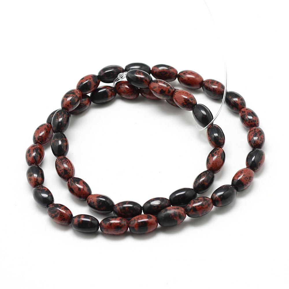 Natural Mahogany Obsidian Beads Strands, Oval, 9x6mm, Hole: 1mm, about 44pcs/strand, 15.55 inch