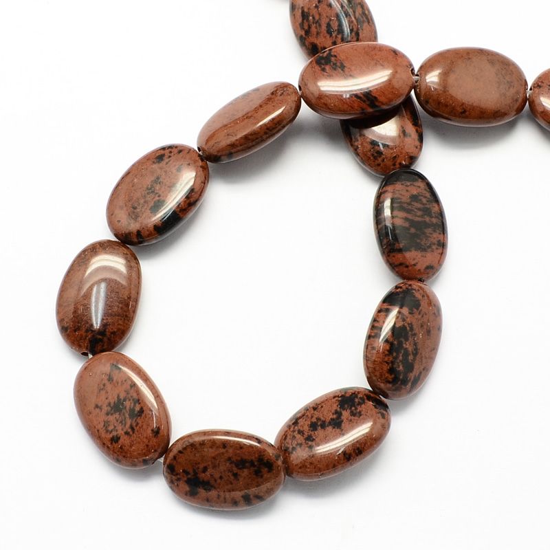 Flat Oval Gemstone Natural Mahogany Obsidian Stone Beads Strands, Sienna, 18x13x6mm, Hole: 2mm, about 22pcs/strand, 15.7 inch