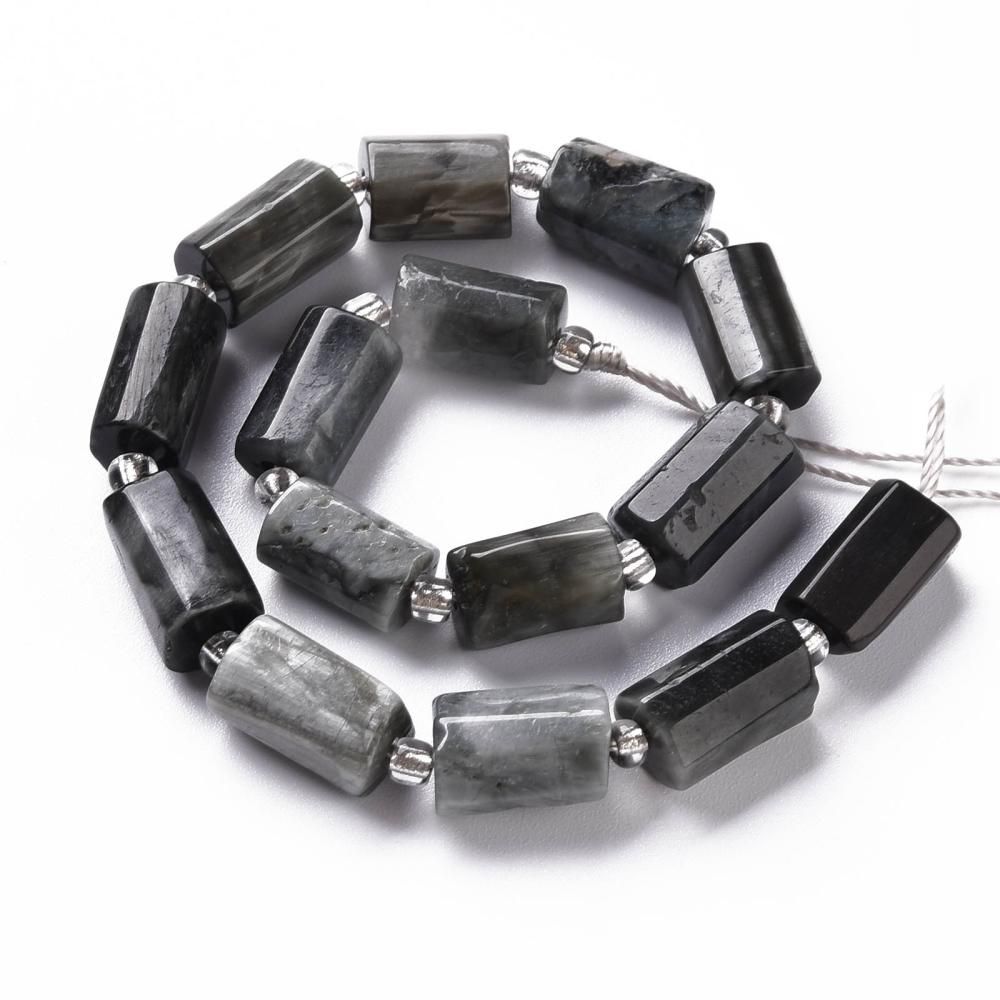 Natural Hawk's Eye Beads Strands, Eagle Eye Stone, Faceted, Column, 8~11x6~8x5~7mm, Hole: 1mm, about 15~17pcs/strand, 7.28~7.48 inch