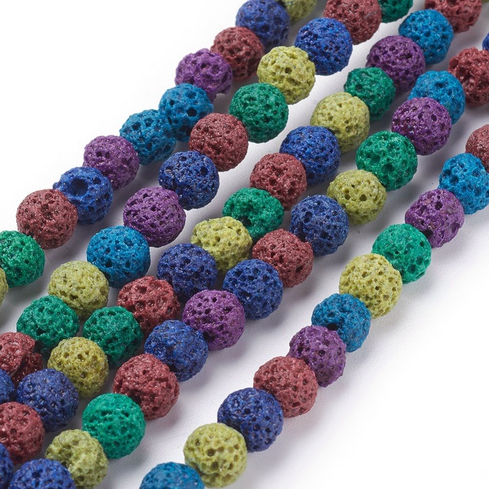 Natural Lava Rock Beads Strands, Dyed, Round, Colorful, 8mm