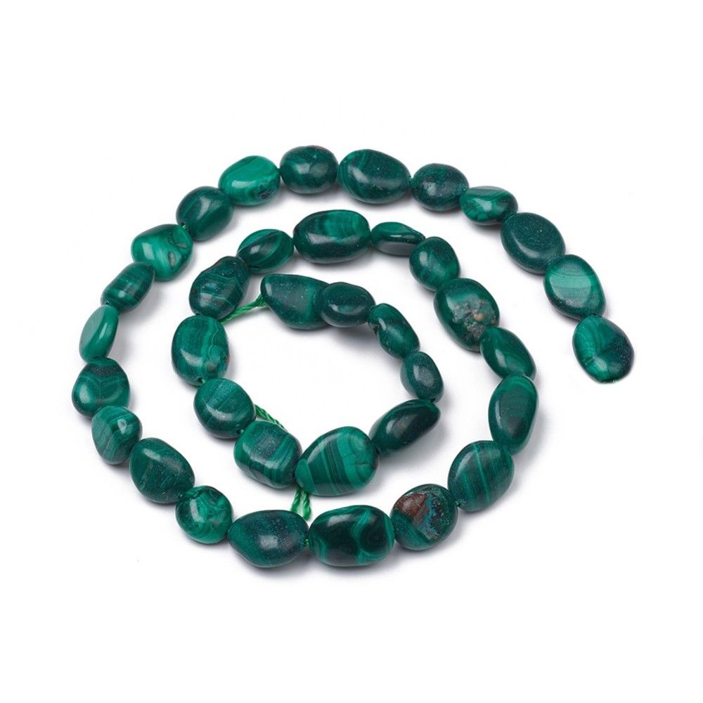 Natural Malachite Beads Strands, Nuggets, Tumbled Stone, 8~12x7~10x5.5~8mm, Hole: 0.5mm, about 43pcs/strand, 15.55 inch(39.5cm)