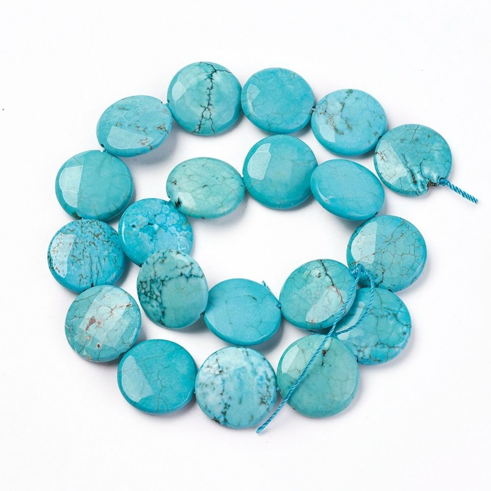 Natural Magnesite Beads Strands, Dyed & Heated, Faceted Coin Beads, Flat Round, 20x5~6mm, Hole: 1.4mm, about 20pcs/strand, 15.3 inch(39cm)