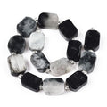 Natural Eagle Eye Stone Beads Strands, with Seed Beads, Rectangle, 12~12.5x8~9x4~4.5mm, Hole: 0.9mm, about 14pcs/strand, 7.68''(19.5cm)