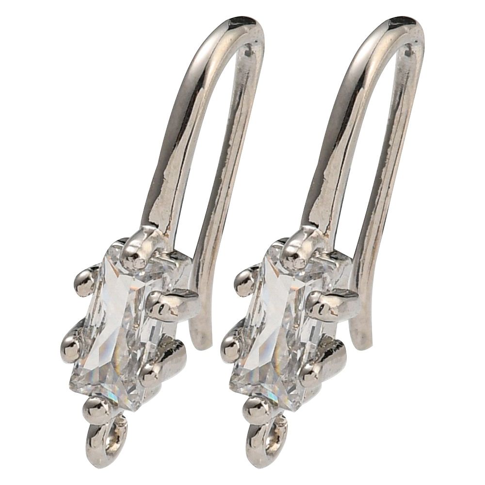 2pcs/Brass Pave Clear Cubic Zirconia Earring Hooks/18x4.5x10mm