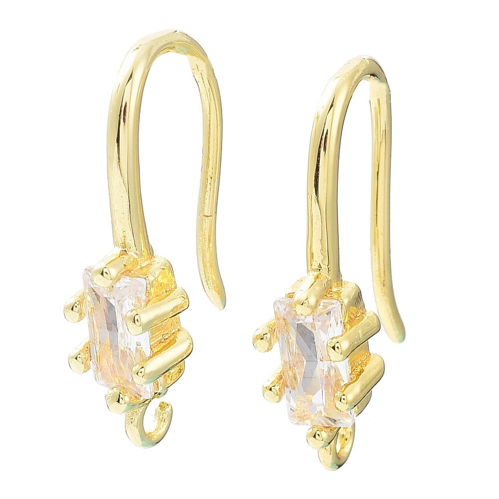 2pcs/Brass Pave Clear Cubic Zirconia Earring Hooks/18x4.5x10mm