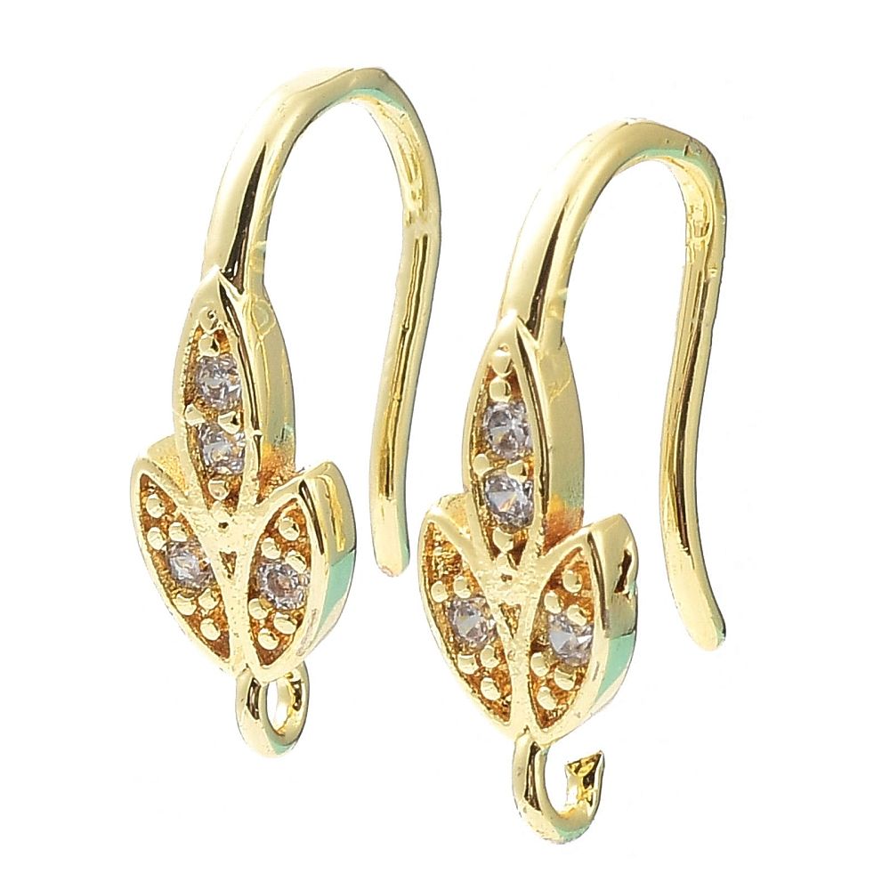 2pcs/Brass Micro Pave Clear Cubic Zirconia Earring Hooks/ 16.5x5.5x9mm